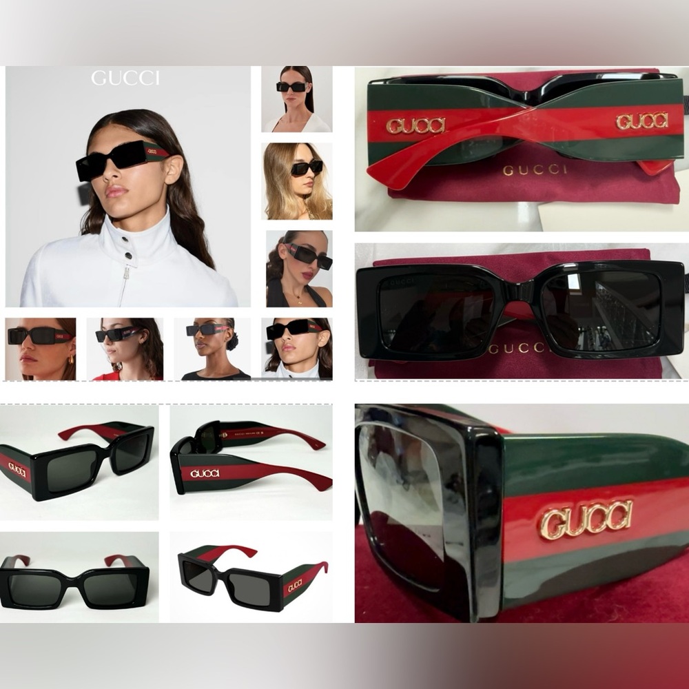 GUCCI RECTANGULAR WITH EXTREMELY BOLD CONTEMPORARY TEMPLE WITH LOGO RED/ GREEN